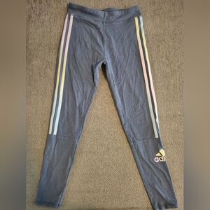 Adidas Kids Gray Leggings with Pastel Stripes